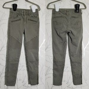 American Eagle Gray Sage Sateen Moto High Rise Jeggings